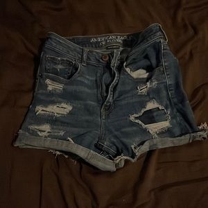 Distressed jean shorts